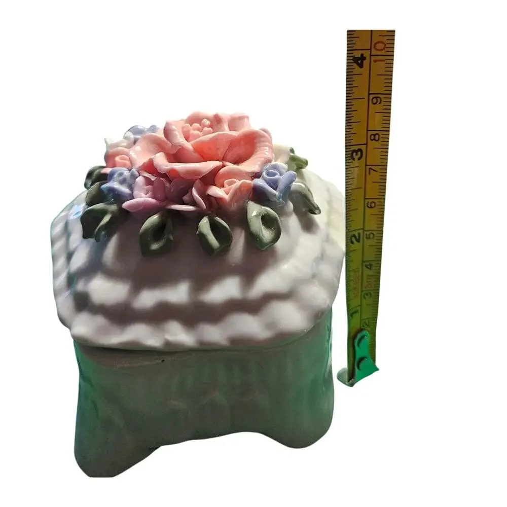 Capodimonte Porcelain Trinket Box Pink Rose floral 3.5